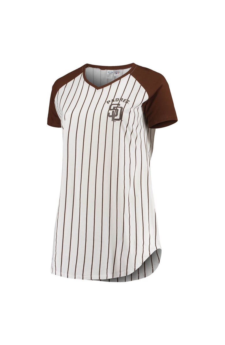 CONCEPTS SPORT Women's Concepts Sport White/Brown San Diego Padres Vigor Pinstripe Raglan V-Neck Nightshirt, Alternate, color, 