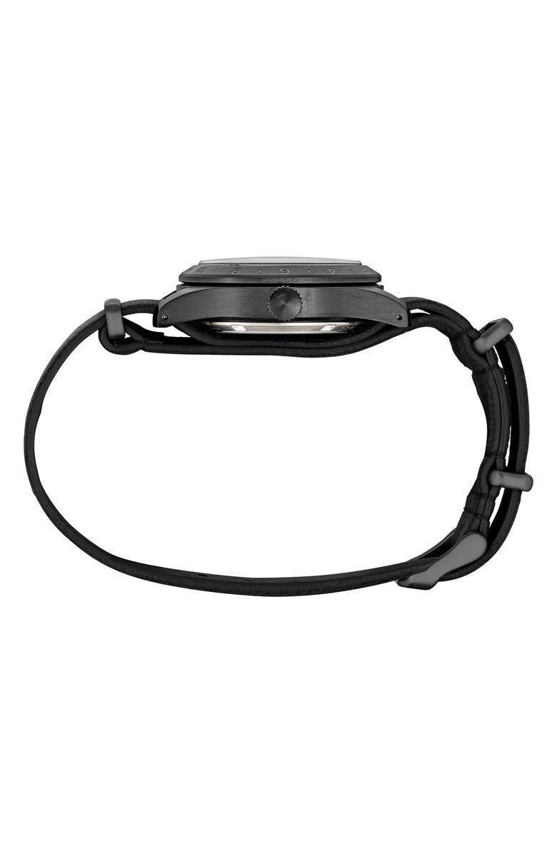 SEIKO WATCHES 5 Sports Leather Strap Watch, 39mm, Alternate, color, Black