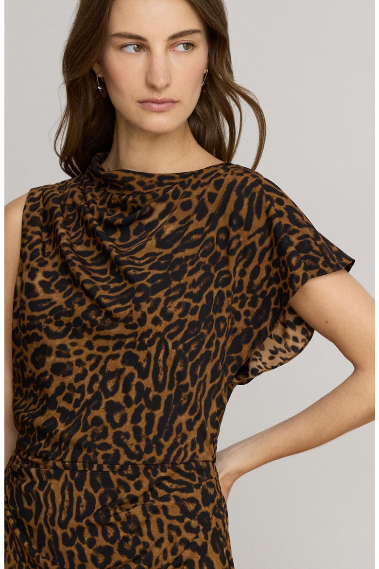 Ocelot Print Crêpe de Chine Midi Dress, Alternate, color, BEIGE