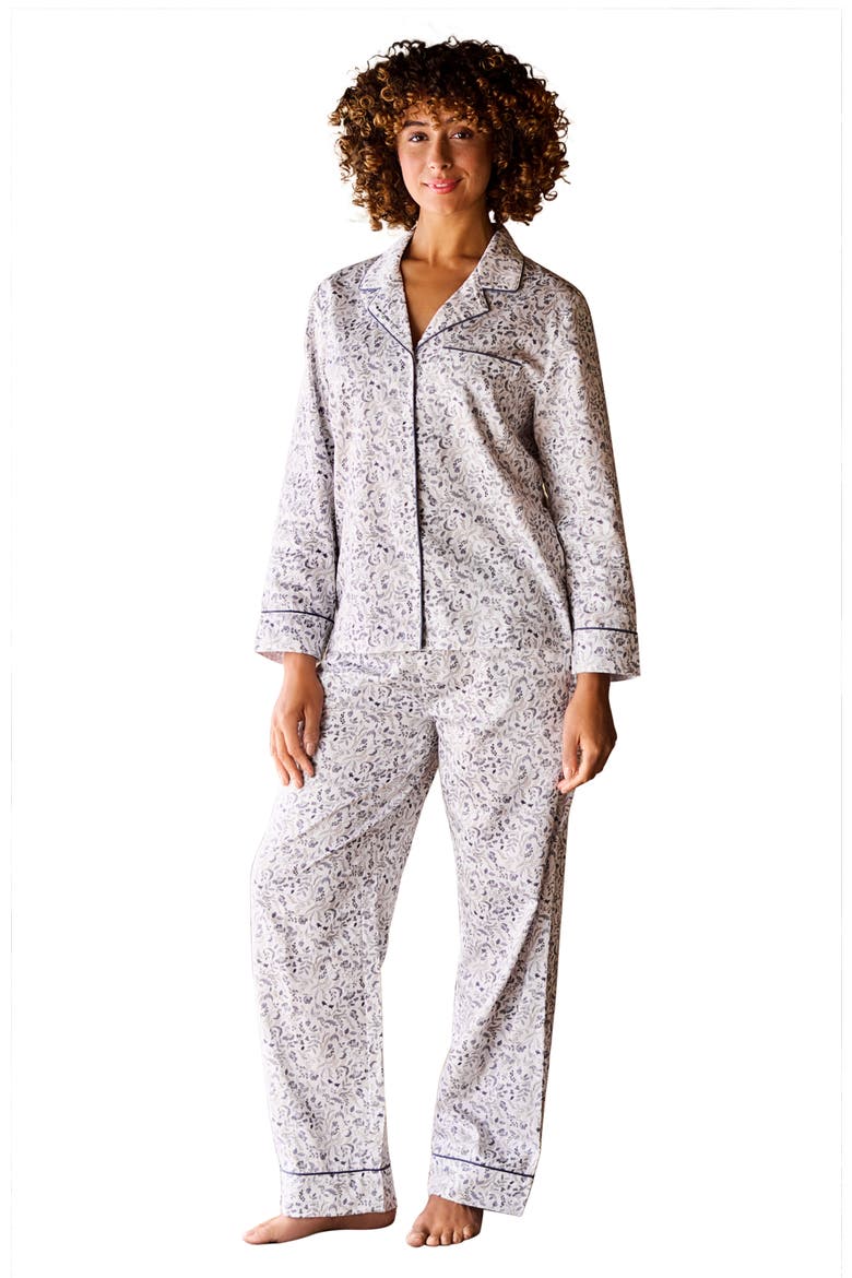 Ditsy Gingham Cotton Percale Floral Pajamas, Main, color, Blue
