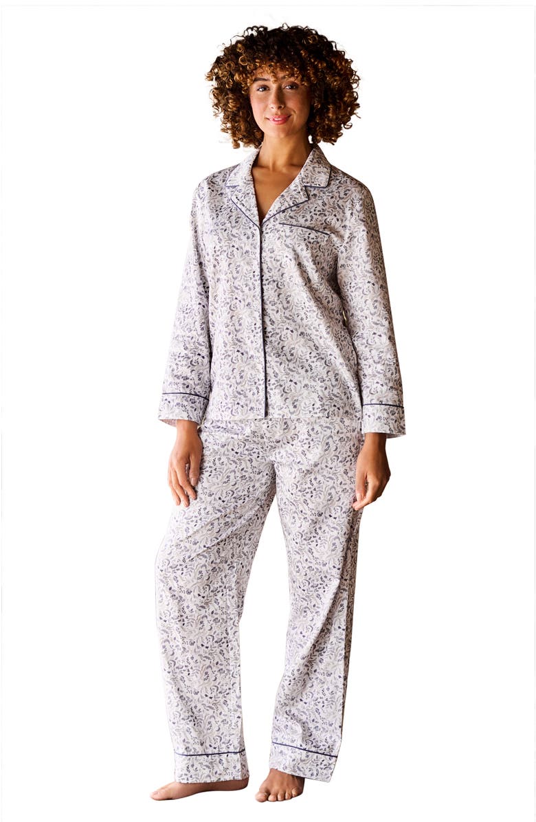 CHRISTY Ditsy Gingham Cotton Percale Floral Pyjamas, Alternate, color, Blue