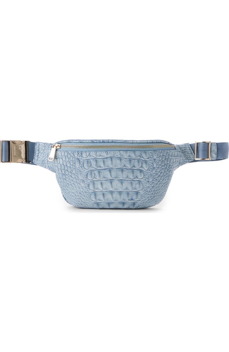 Brahmin Hollis Croc Embossed Leather Sling Bag, Main, color, Stonewash