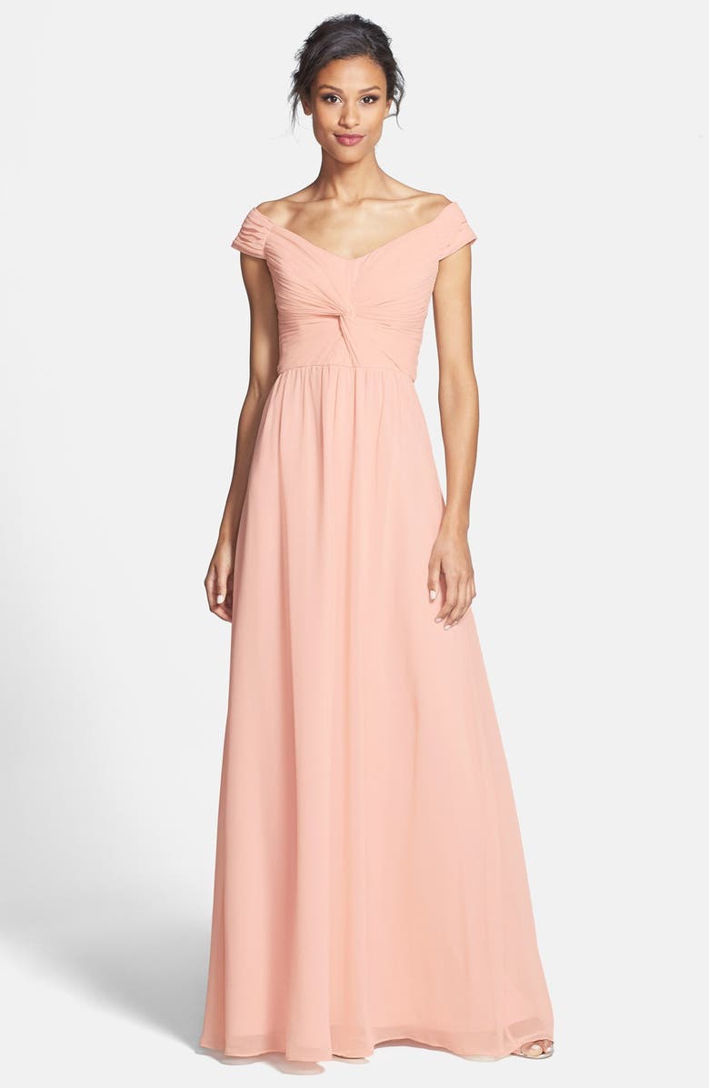 ERIN erin fetherston 'Clarisse' Off the Shoulder Front Twist Chiffon Gown, Main, color, 