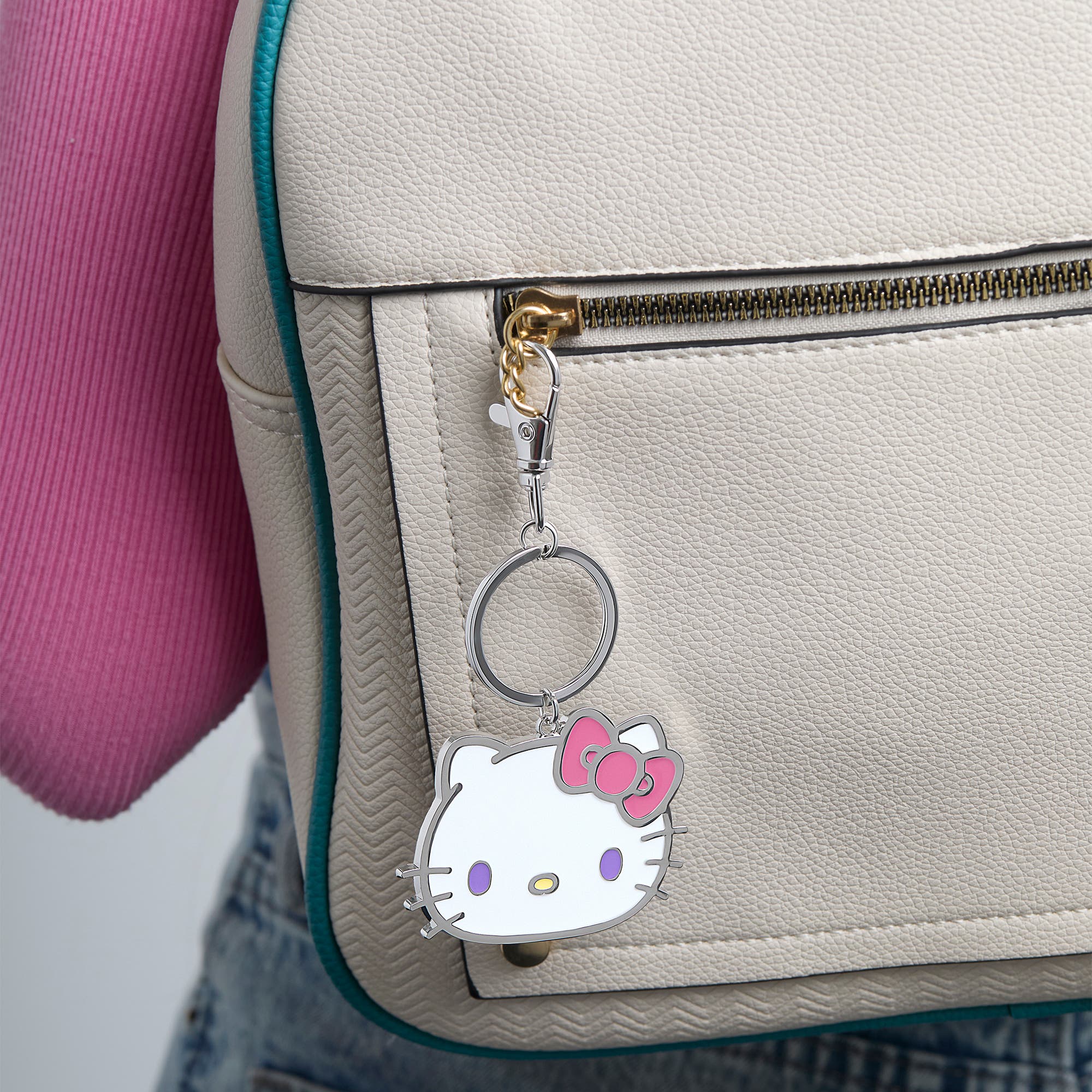 Hello Kitty Metal Keychain with Classic Bow, Alternate, color, Silver, White