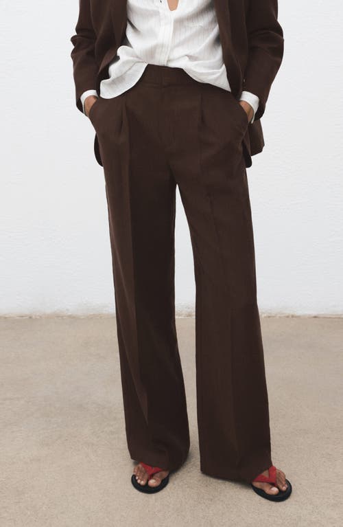 Mango Pleated Straight Leg Lyocell Blend Suit Pants In Brown