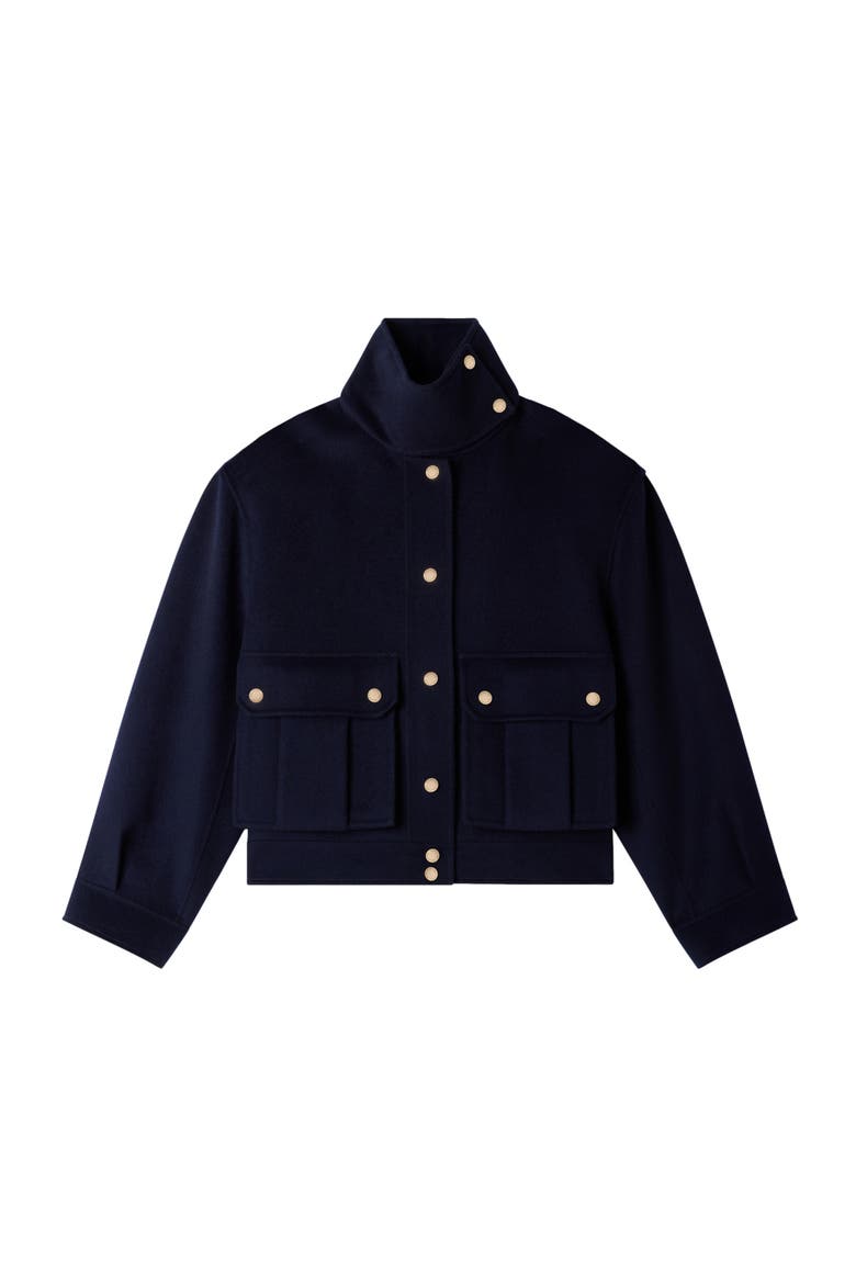 Double-faced standing collar coat, Alternate, color, Navy blue
