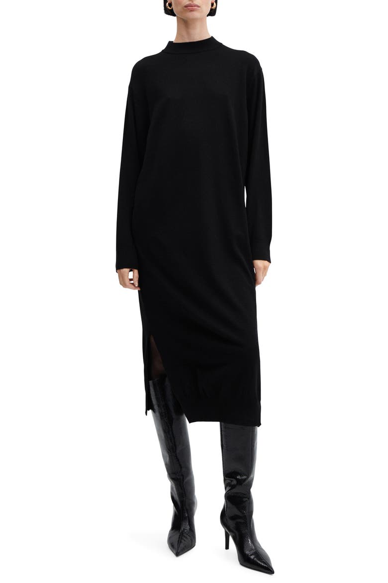 Oversize Long Sleeve Midi Sweater Dress, Main, color, BLACK