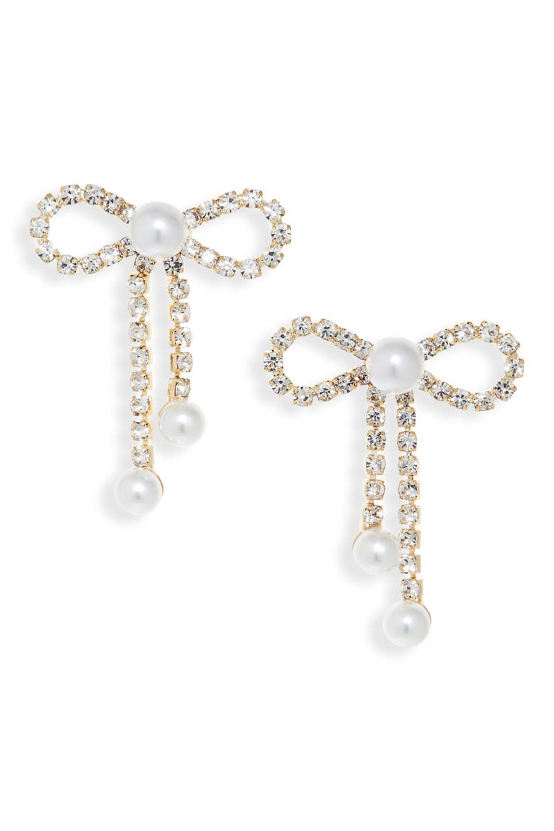 Crystal Bow Earrings, Main, color, GOLD/ CRYSTAL