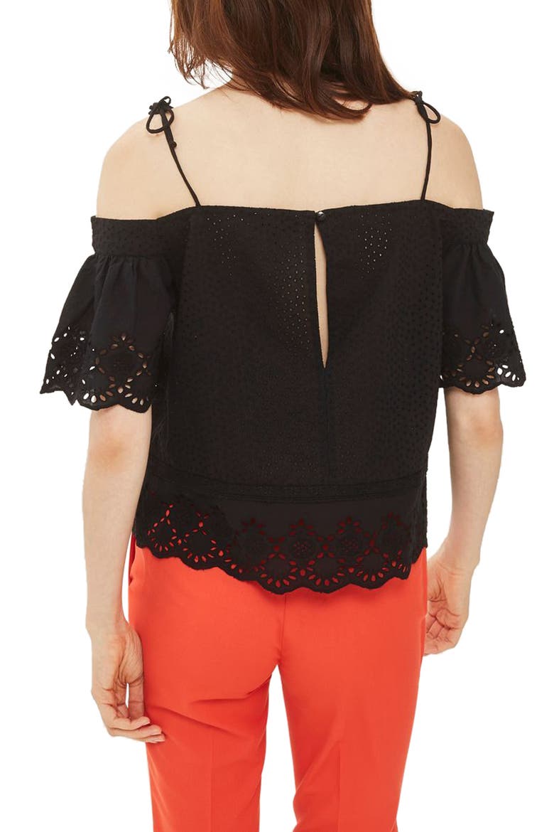 Broderie Bardot Top, Alternate, color, BLACK