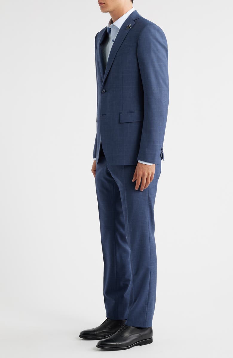 John Varvatos Bleecker Blue Microcheck Wool Blend Suit, Alternate, color, Blue