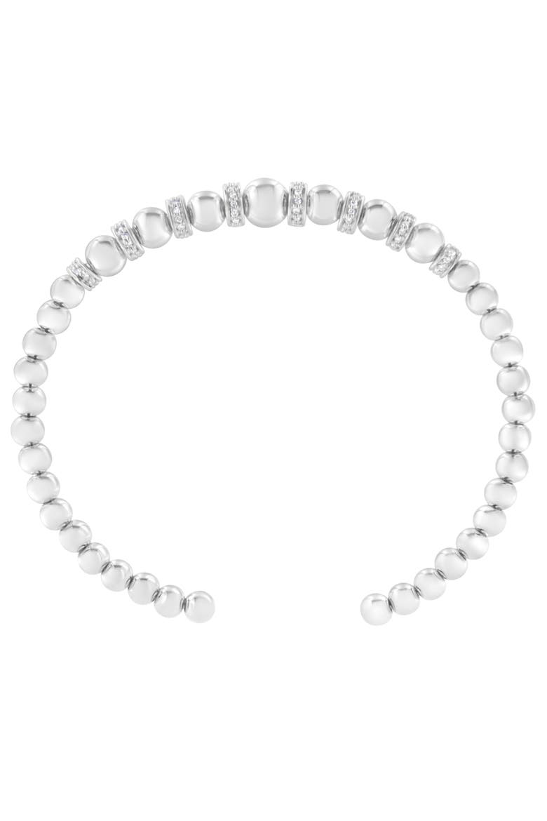 Silver 1/4 Cttw Diamond Rondelle Graduated Ball Bead Cuff Bangle Bracelet, Alternate, color, White