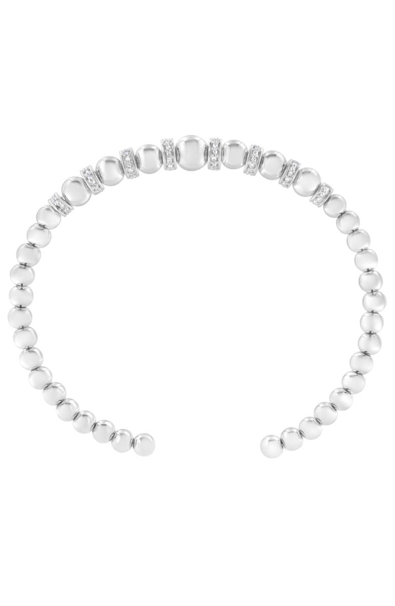 Haus of Brilliance Silver 1/4 Cttw Diamond Rondelle Graduated Ball Bead Cuff Bangle Bracelet, Alternate, color, White