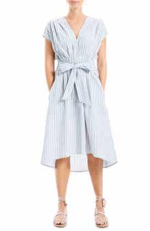 Stripe Tie Front Cotton Blend Dress