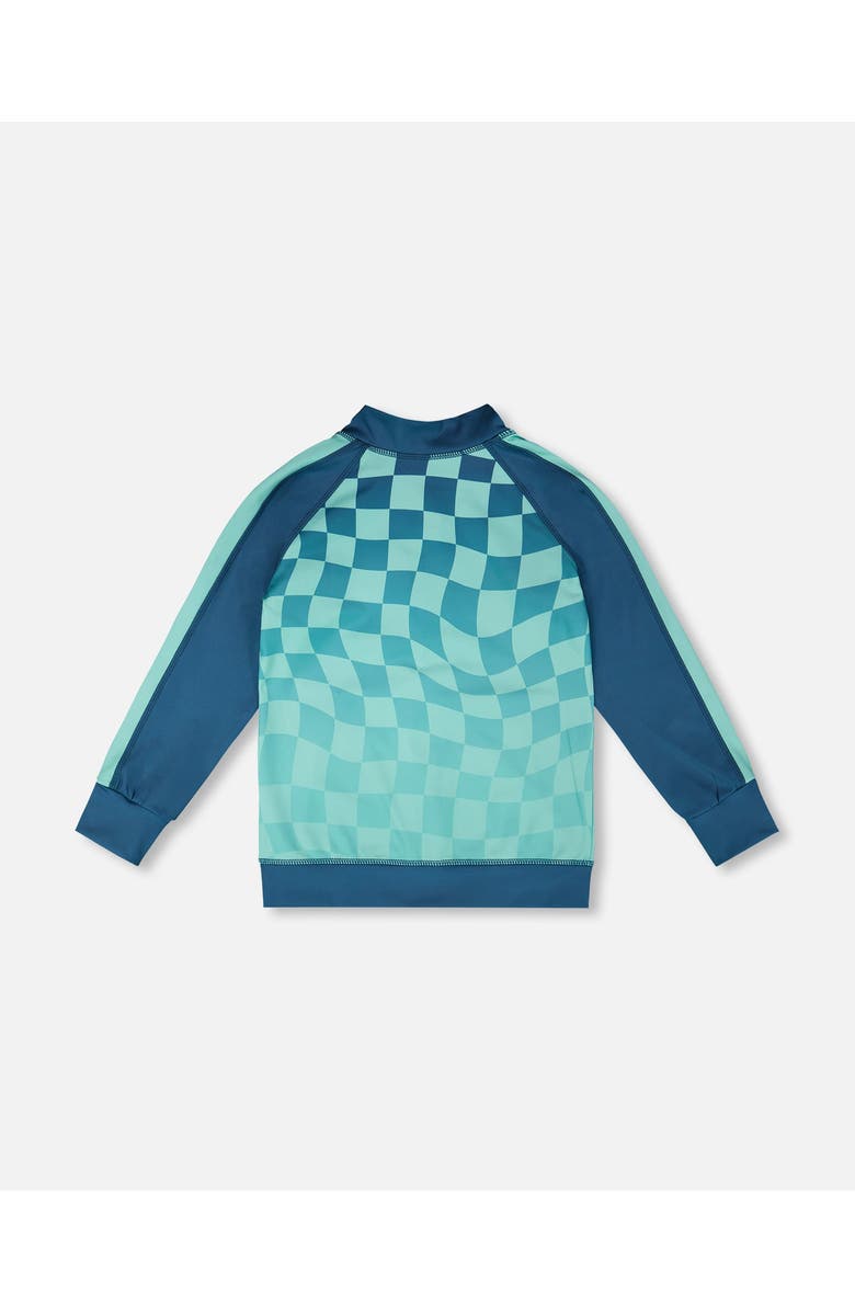 Deux par Deux Full Zip Athletic Cardigan Checkerboard in Recycled Polyester, Alternate, color, 