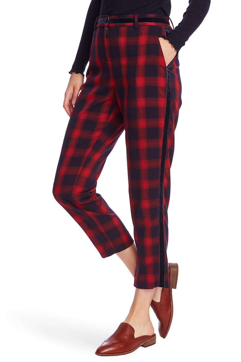 Velvet Stripe Shadow Plaid Crop Pants, Alternate, color, BLUE NIGHT