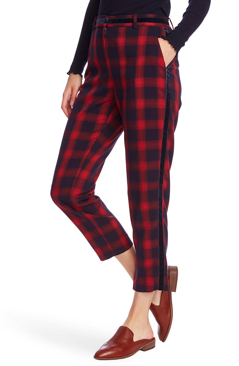 Court & Rowe Velvet Stripe Shadow Plaid Crop Pants, Alternate, color, 