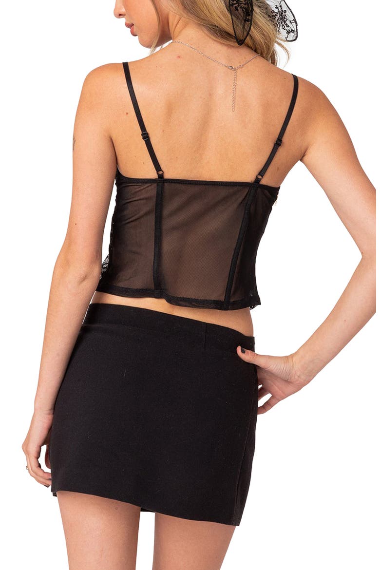 Sav Split Front Lace Camisole, Alternate, color, BLACK