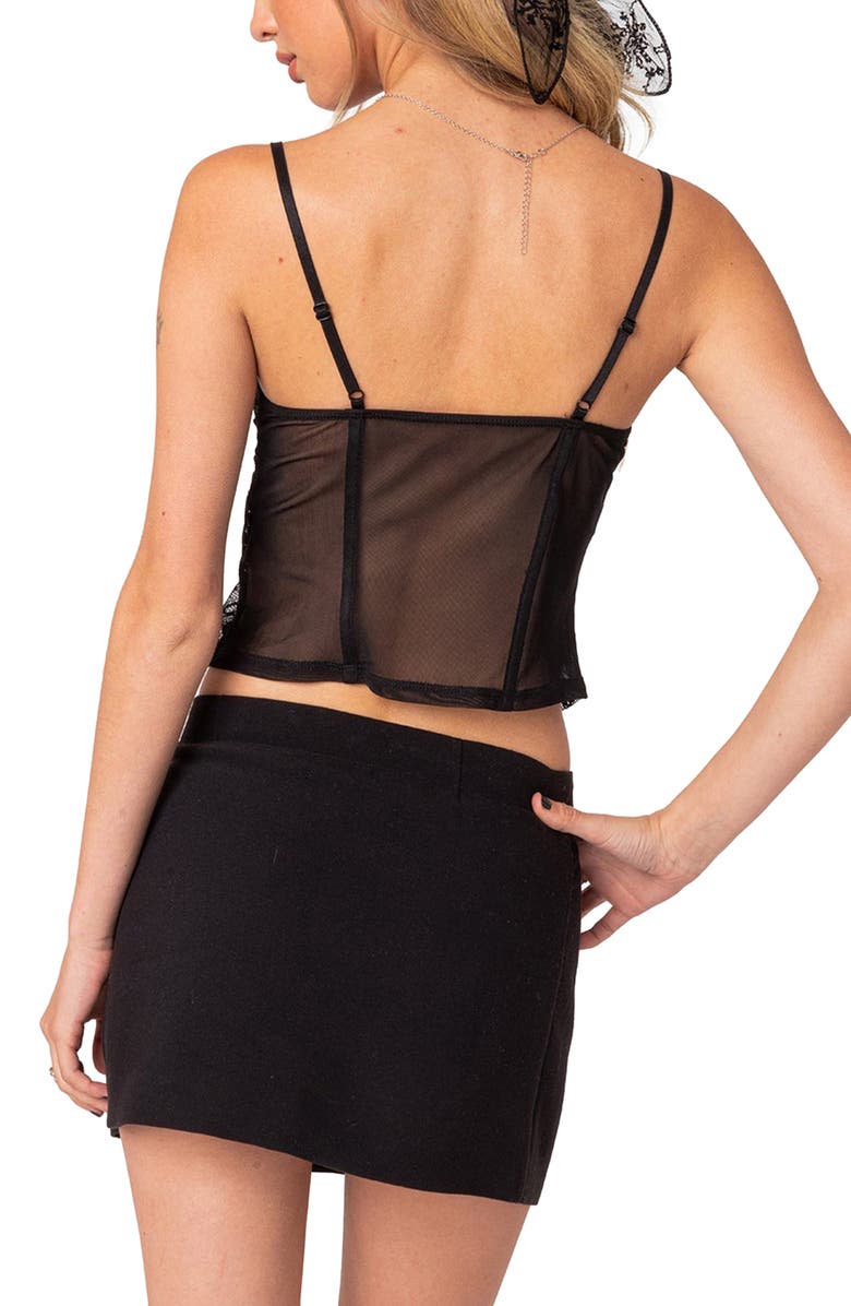 EDIKTED Sav Split Front Lace Camisole, Alternate, color, Black