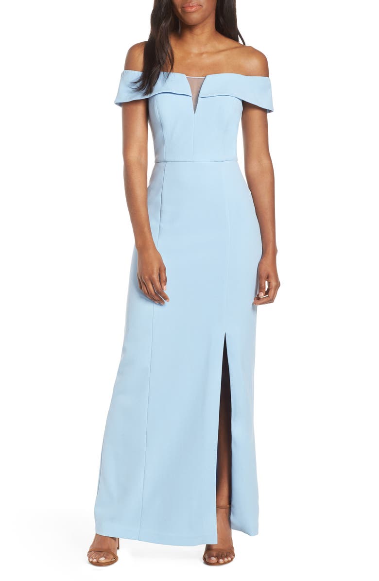 Vince Camuto Notched Off the Shoulder Crepe Gown, Main, color, 