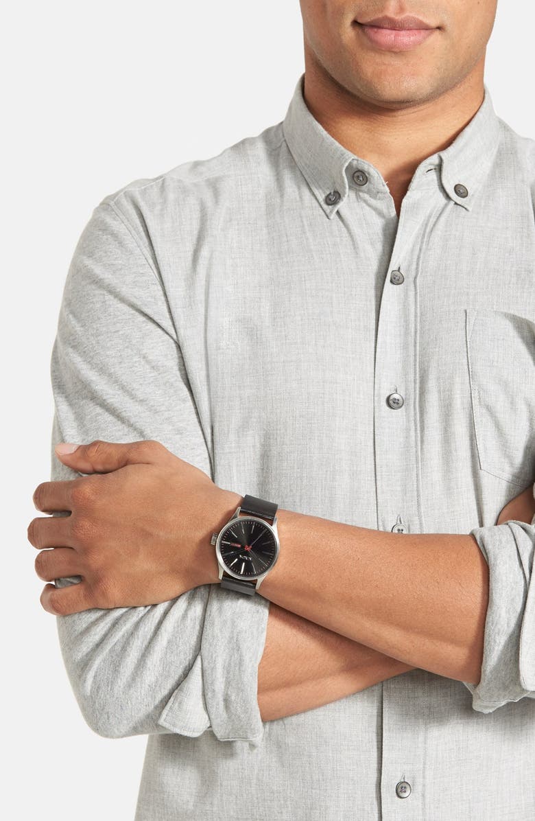 Nixon 'The Sentry' Leather Watch, 42mm, Alternate, color,