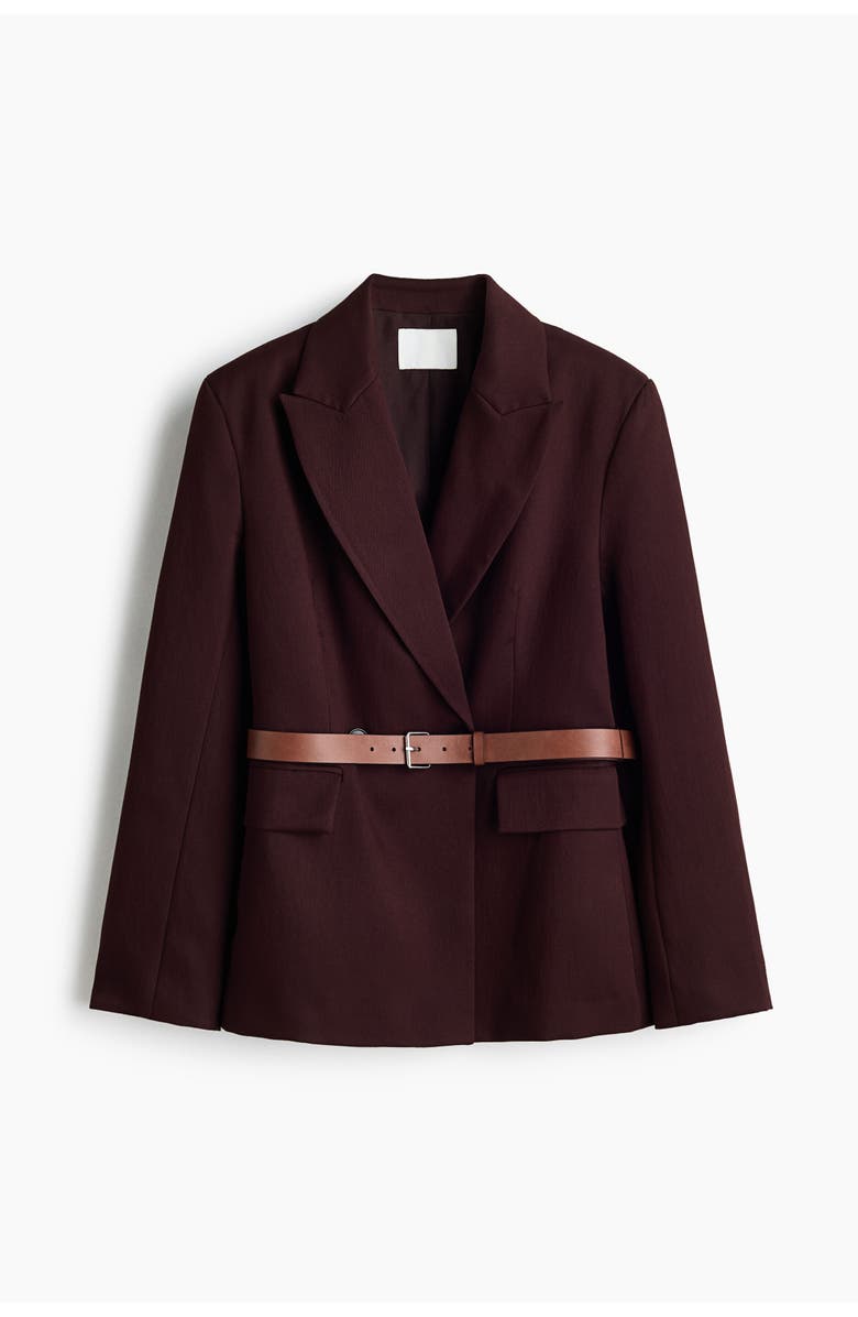 H&M Belted Double-breasted Blazer, Main, color, Dark Brown