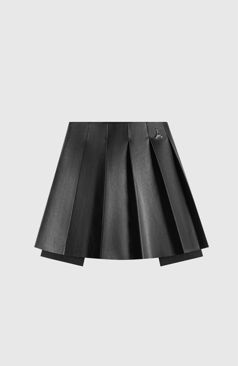 Manière De Voir Juliette Leather Pleated Skort, Alternate, color, Black