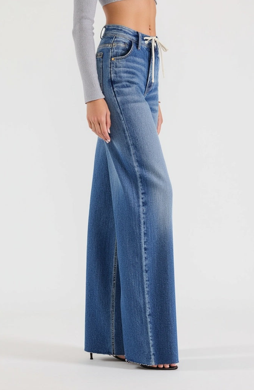 Modenaire High Waist Wide Leg Jeans With Statement Cuffs In Light Wash
