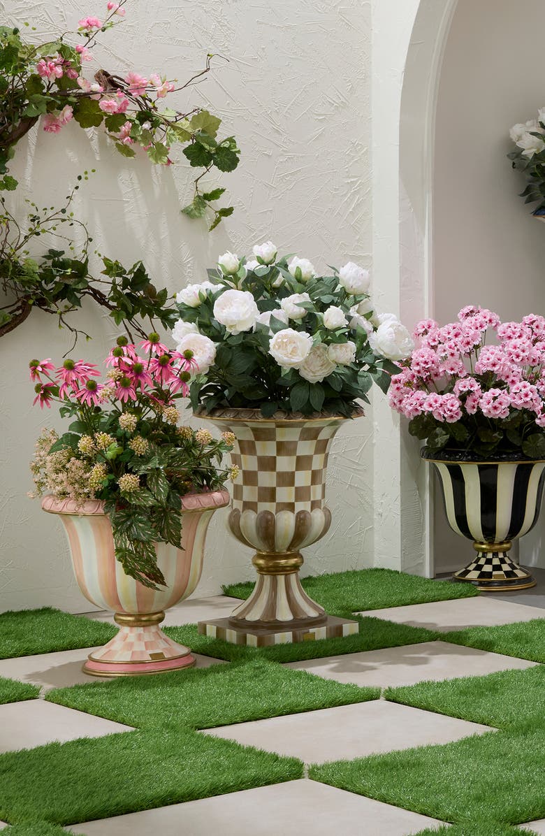 MACKENZIE CHILDS Mocha Check Pedestal Urn, Alternate, color, Mocha