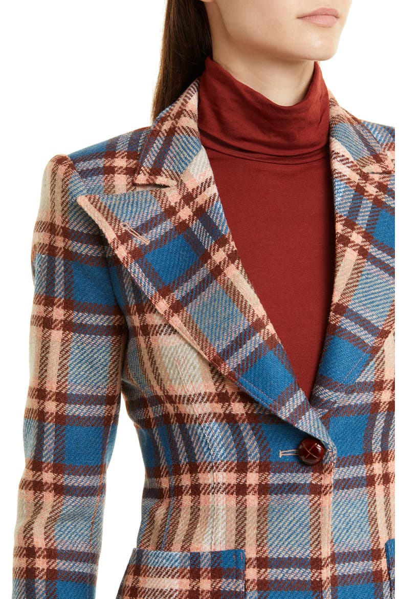 Plaid Wool Blazer, Alternate, color, APRICOT PLAID