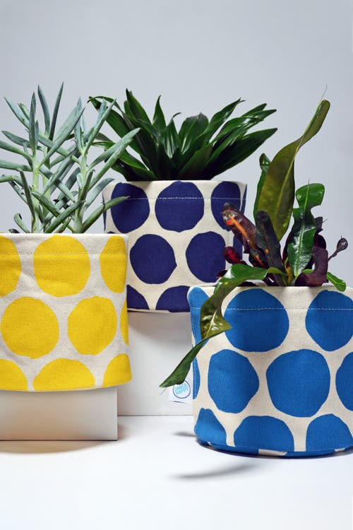Dance Happy Large Circles Round Bin/canvas Planter In Navy