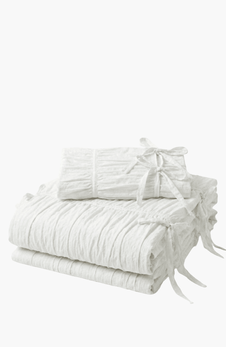 Ever Lasting Ruffle Bedding Set with Ties, Main, color, White, Flat