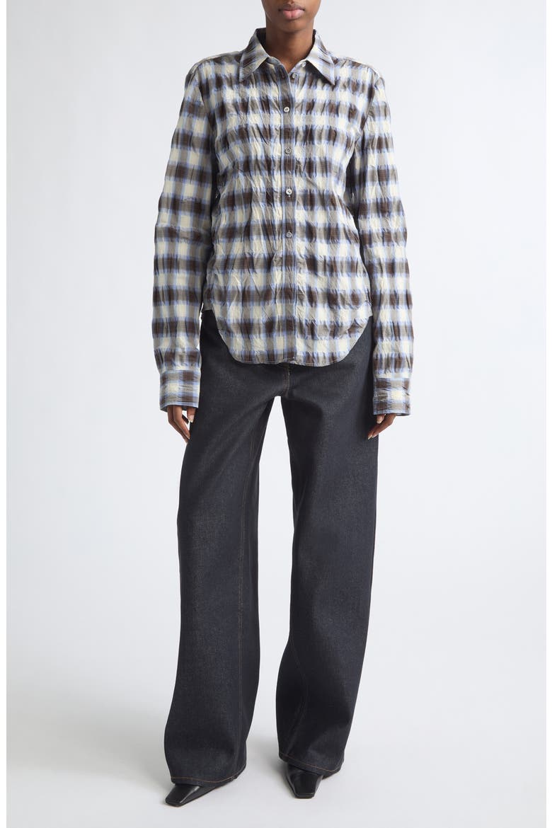 Shirred Button Front Shirt, Alternate, color, BROWN