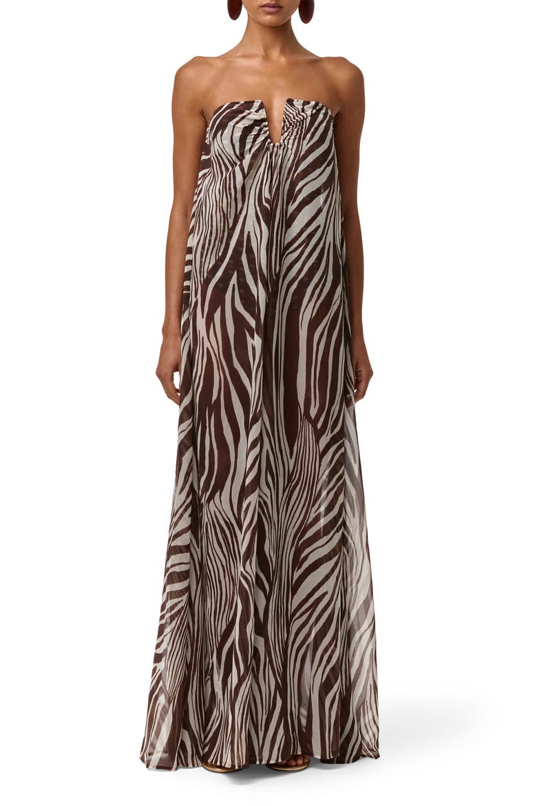 Abstract Animal Print Strapless Wide Leg Chiffon Jumpsuit, Main, color, WILD RIVIERA