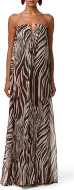 Naked Wardrobe Abstract Animal Print Strapless Wide Leg Chiffon Jumpsuit