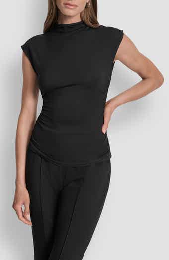 DKNY Mock Neck Ruched Top