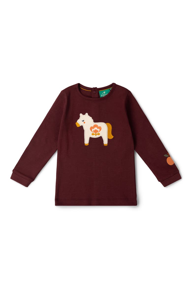 Folk Horse Applique Long Sleeve T-Shirt, Main, color, BROWN
