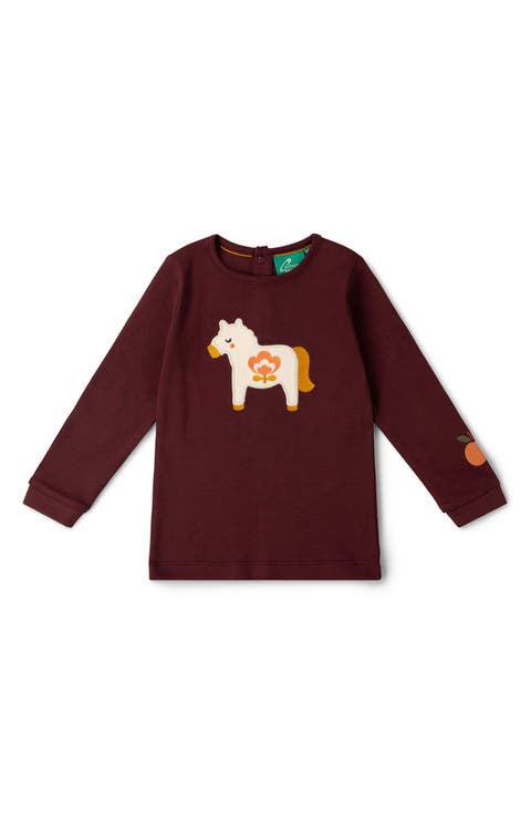 Folk Horse Applique Long Sleeve T-Shirt
