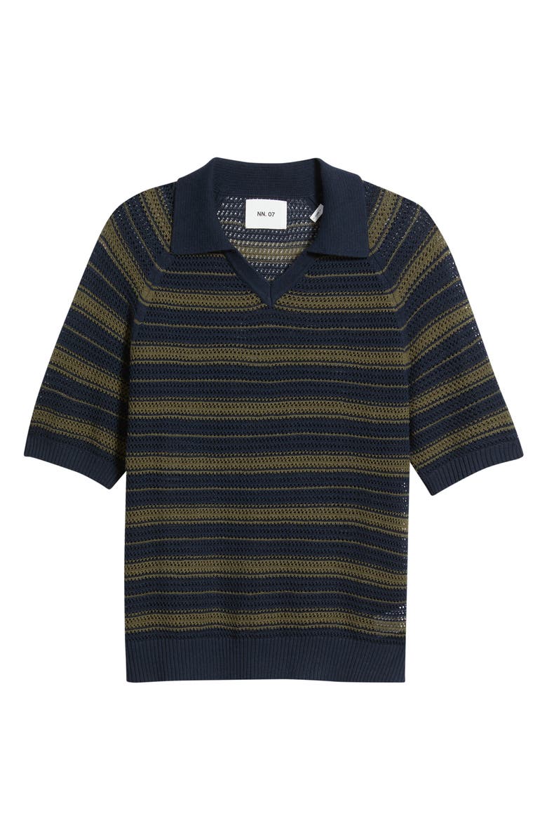 NN07 Cale 60056 Stripe Johnny Collar Openwork Linen & Cotton Polo Sweater, Alternate, color, Capers Stripe