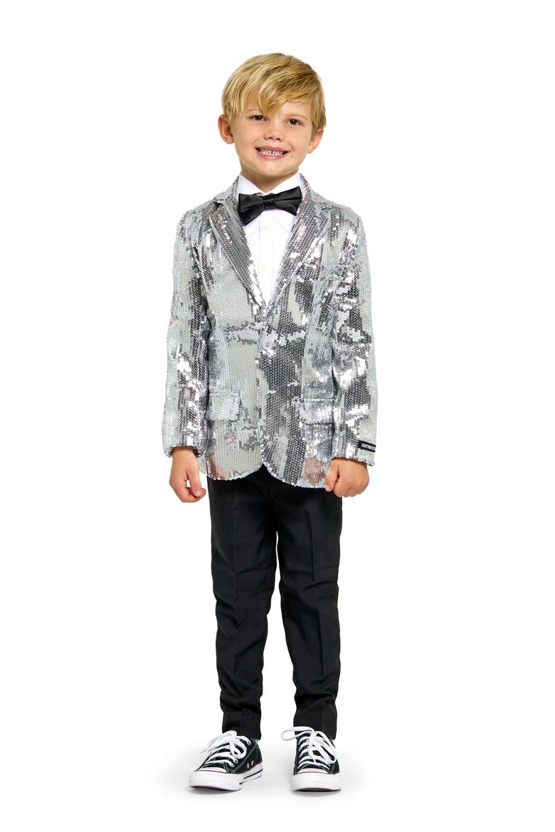 Kids' Sequin Blazer, Alternate, color, Silver