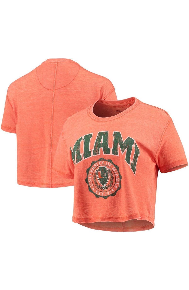 PRESSBOX Women's Pressbox Orange Miami Hurricanes Edith Vintage Burnout Crop T-Shirt, Main, color, Orange