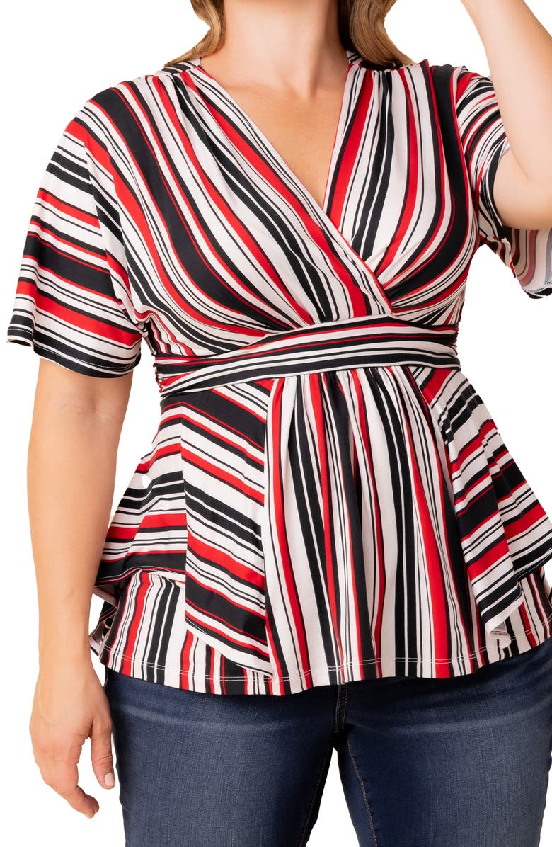Kiyonna Boulevard Stripe Knit Top, Alternate, color, Red White & Black