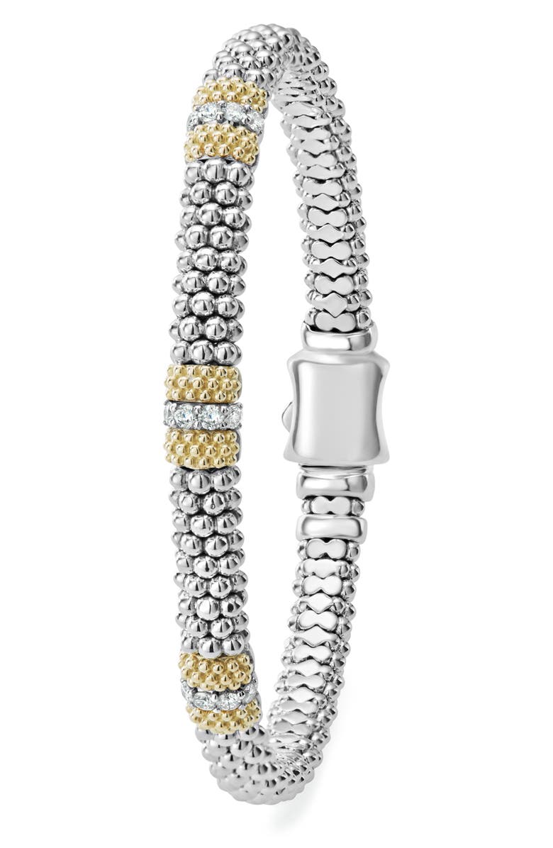 LAGOS Caviar Diamond Station Bracelet, Alternate, color, Silver/ Gold/ Diamond