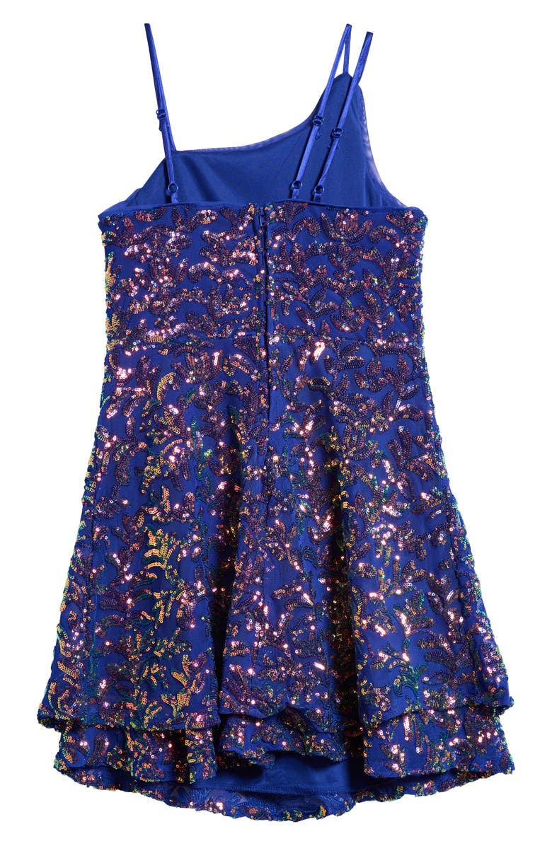 LOVE, NICKIE LEW Kids' Sequin Asymmetric Neck Party Dress, Alternate, color,