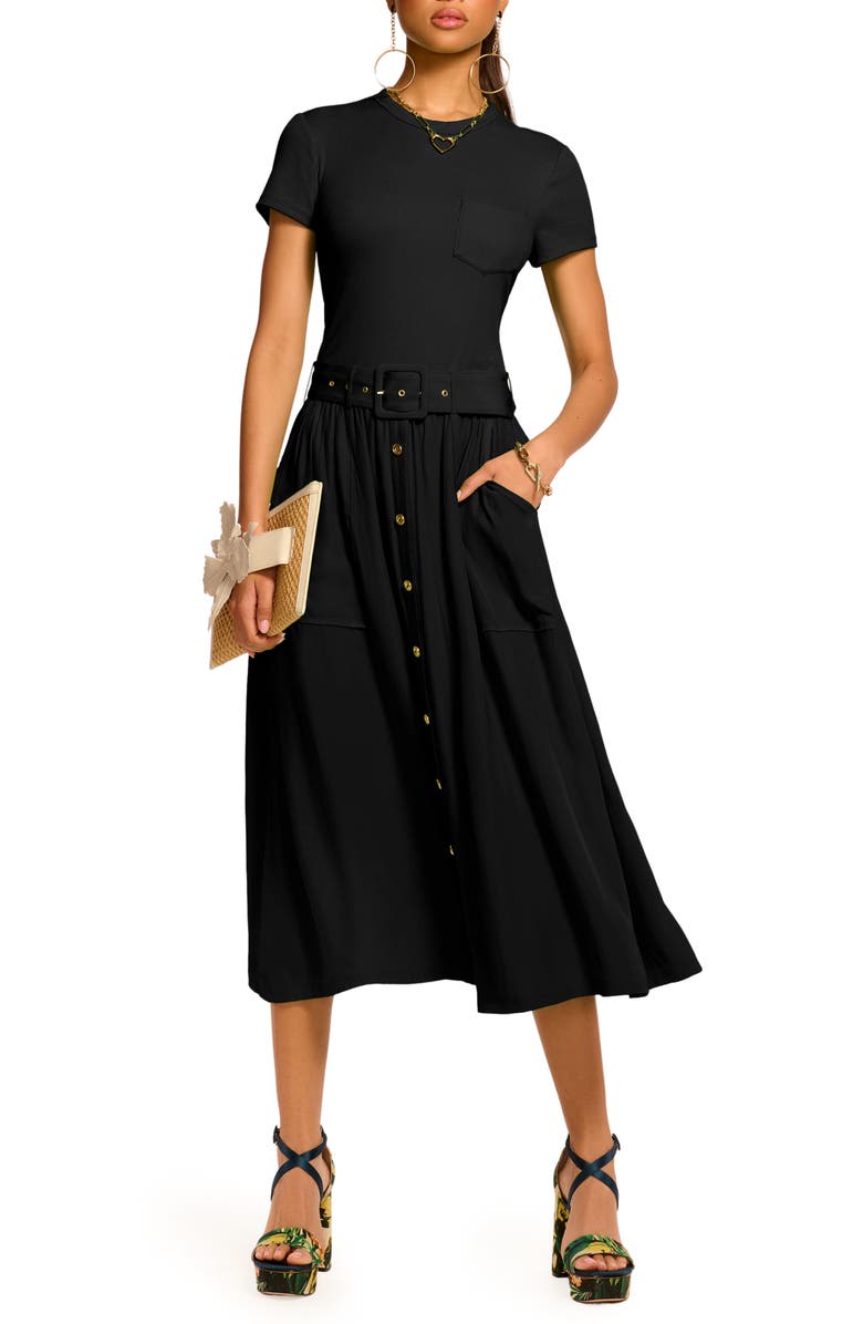 Ramy Brook Sylvie Mixed Media Cotton Blend Dress, Main, color, 