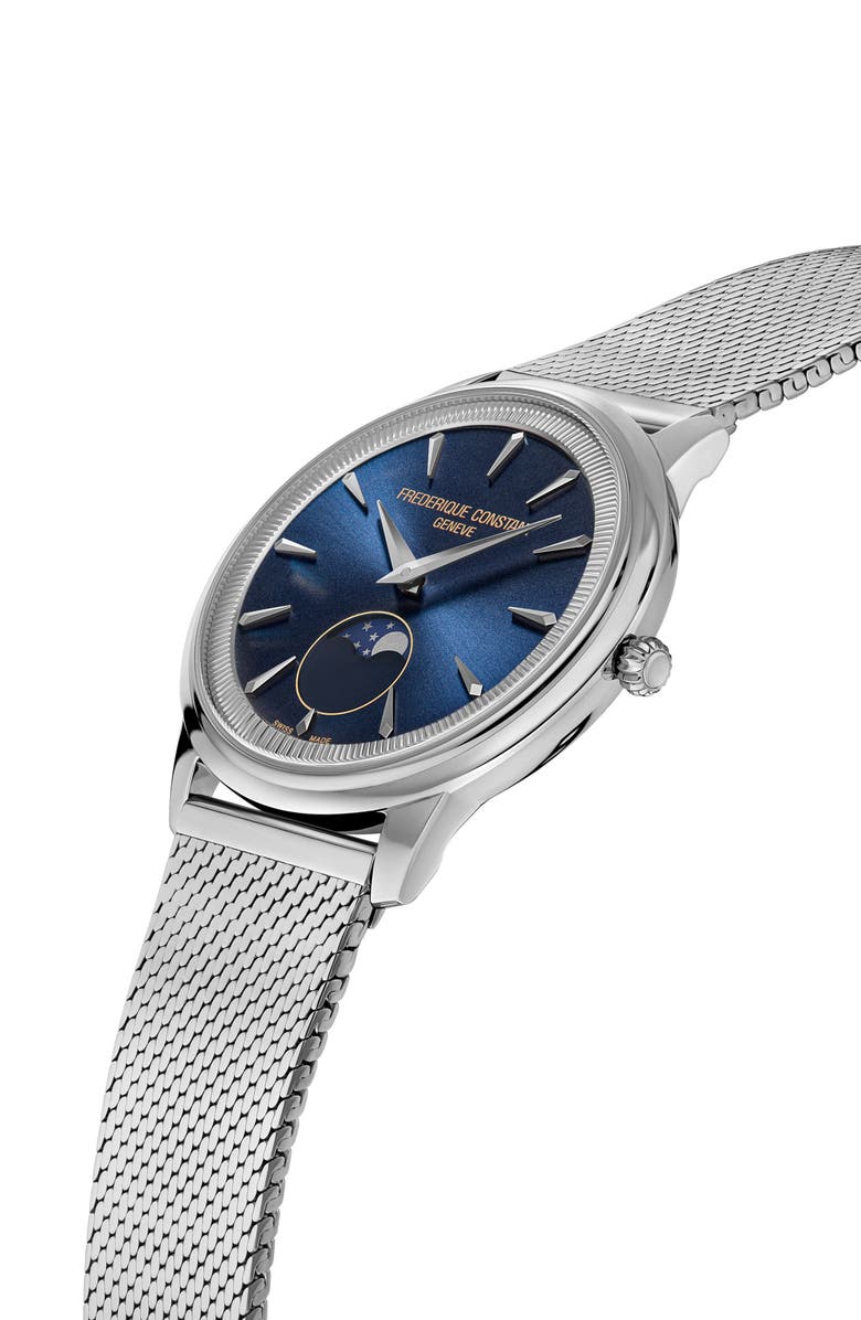 FREDERIQUE CONSTANT Classics Moneta Moonphase Milanese Mesh Strap Watch, 37mm, Alternate, color, Silver-Tone