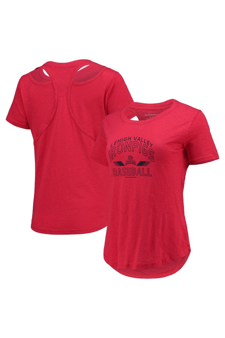 Women's Red Lehigh Valley IronPigs Cut It Out T-Shirt, Main, color, Red