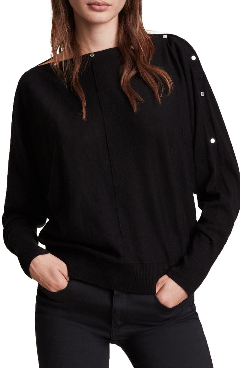 AllSaints Elle Snap Detail Sweater, Main, color, 