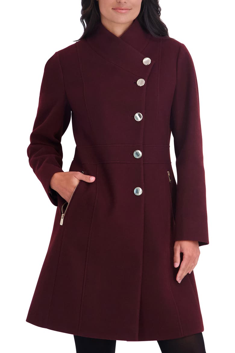 Pleated Peplum Faux Wool Coat, Alternate, color, WINE