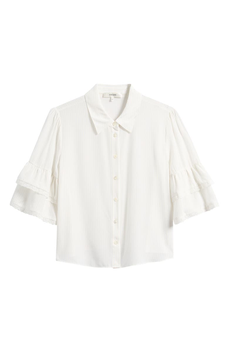 FRAME Lace Trim Ruffle Sleeve Silk Button-Up Top, Alternate, color, Cream Multi