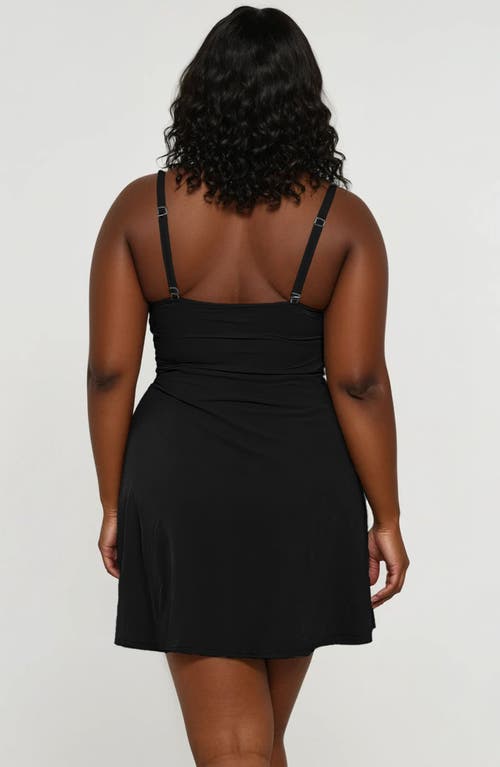 Calypsa Plus Size Alana Wrap-style Swim Dress With Hidden Bottoms And Adjustable Straps In Black